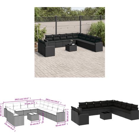 Salon de jardin 12 pcs avec coussins noir résine tressée - Ensemble Salon De Jardin - Meuble De Jardin - Résine Tressée - Rotin Synthétique - Mobilier D'extérieur - Home & Living (1/3)