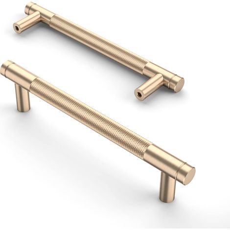 Set aus 2 matten, gerändelten, goldfarbenen Möbelgriffen, 128 mm, für Küchenschubladen und -schränke