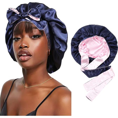 Satin-Nachthaube – 1-teilig – Schutz für lockiges Haar – Wendbar – Für erholsamen Schlaf – Schwarz und Gold (1/5)