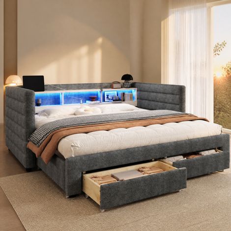 Letto estraibile 90x190 cm in velluto grigio con contenitore per camera, senza materasso (1/5)