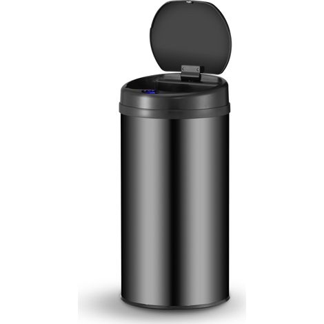 poubelle automatique avec capteur de 40 L - poubelle électrique, détecteur de mouvement, couvercle automatique, étanche, bague de serrage, cuisine - noir (1/5)