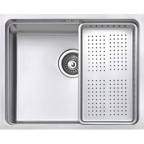 JASSFERRY Évier de cuisine 1 bac, acier inoxydable, 540 x 440 mm sous plan, avec égouttoir à vaisselle