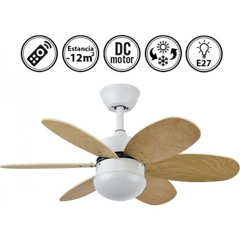 Ventilador de techo con luz silencioso DC con mando Alves haya 85 cm invierno-verano color luz regulable (1/5)