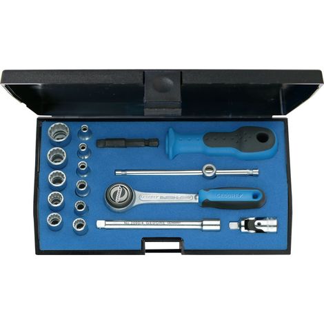 GEDORE Composition de douilles, 17 pieces, 12 pans, 1/4 pouce, 4 a 13 mm, Outil, Cliquet avec levier inverseur, Pour voiture, D20 EMU 3 (1/5)
