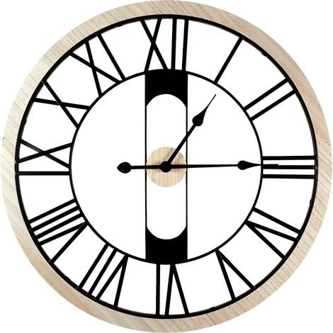 Horloge Silencieuse Ajourée à Chiffres Romains Effet Bois et Métal Noir Ø70cm (1/2)