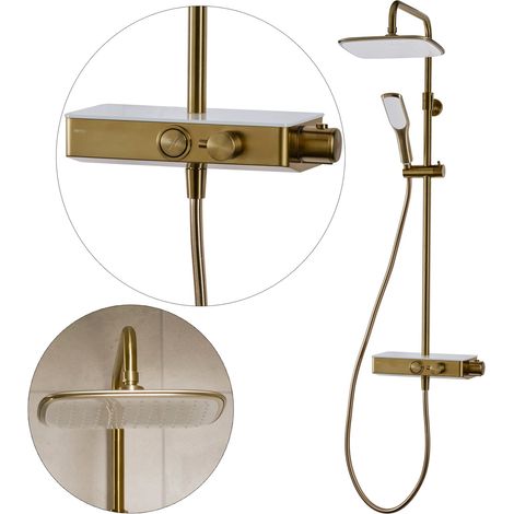 Triton Push Button Thermostatic Bar Mixer Shower Brushed Brass Riser Rail Head (1/5)