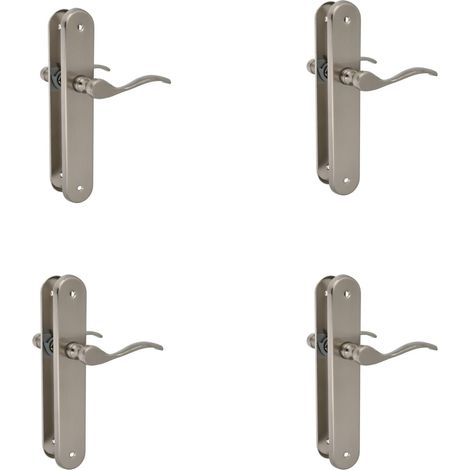 Lot de 4 ensembles de poignées pour portes – Poignée fonctionnelle et ergonomique – Plaque ovale en acier et levier en zamak – Finition argent mat – Sans trou de clé – 237 x 40 x 55 mm (1/5)