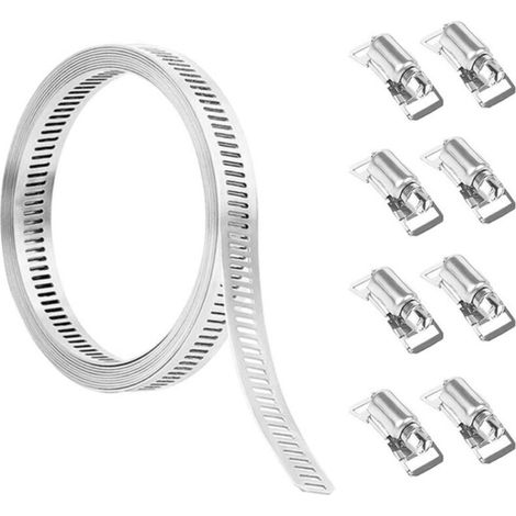 Kit d'assortiment de colliers de serrage en acier inoxydable 304, 3M découpée sur mesure + 8 attaches plus solides, grande bande d'engrenage à vis sans fin réglable, colliers de serra