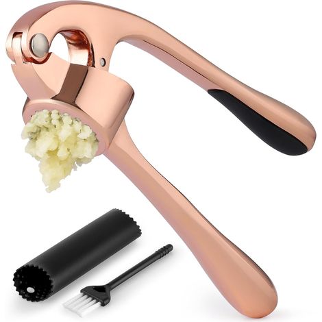 Hochwertiges Knoblauchpüree-Set – Rostbeständige, spülmaschinenfeste Profi-Knoblauchpresse – Leichtes Pressen, einfach zu reinigen, mit weichem Griff – Inklusive Silikon-Knoblauchschäler und Reinigung (1/5)