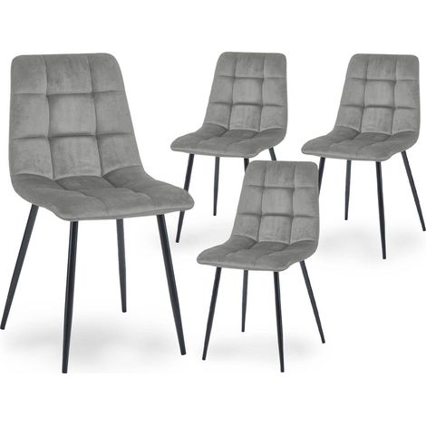 Deco In Paris – Lot de 4 chaises en velours gris capitonné – Pieds en métal noir – Dimensions 45x54x87cm – Hauteur d'assise 48cm (1/5)