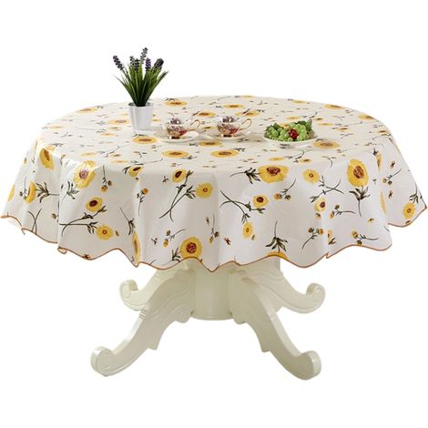 Mantel redondo de vinilo impermeable y lavable Ruibeauty para cocina y comedor (Girasol, 183 cm)