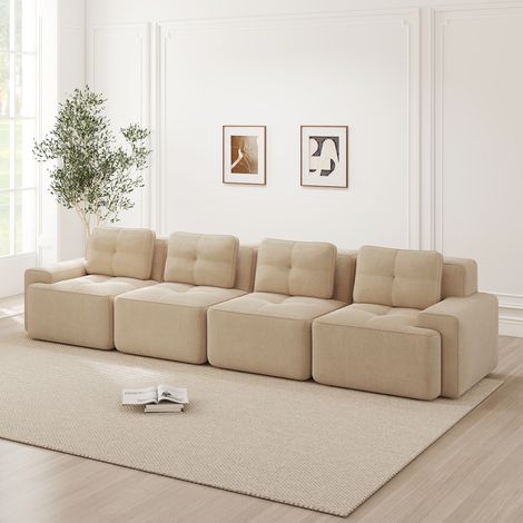 Boneless Sofas für Wohnzimmer, Modulares Sofa, 4-Sitzer Bequem Polstertes Tiefsitz Corduroy-Cloud-Sofa, Montagefreies Sofa, Rutschfestes Design, Beige