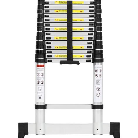 Randaco Aluminium-Teleskopleiter 4,4 m, gerade Anlegeleiter mit Stabilisator, belastbar bis 150 kg