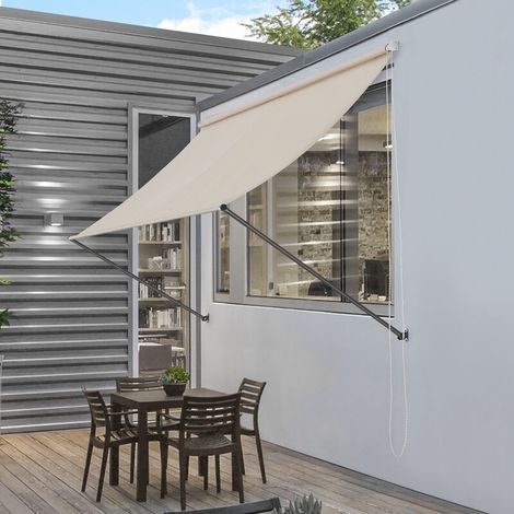 Brise-soleil rétractable 150 x 120 cm – Structure acier revêtue – Toile 100% polyester sable – Résistant aux UV et intempéries (1/5)