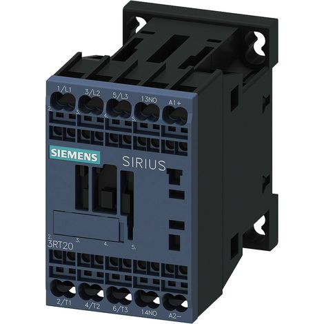 Siemens Contactor, AC-3e, 7 A/3 kW/400V, 3 polos, DC 24V, 1S, Conexión por resorte, 3RT20152BB41