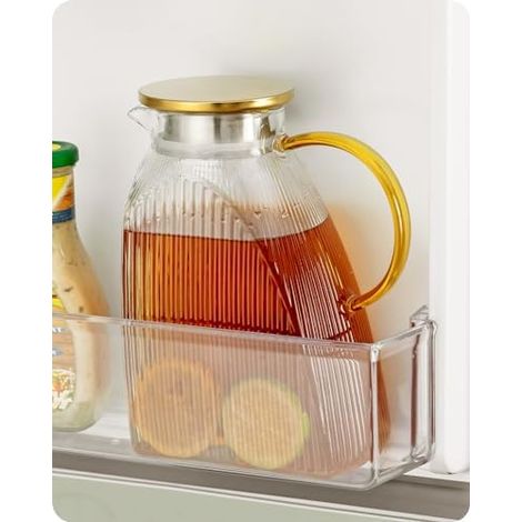Baffect Karaffe Glas mit Deckel, 1.8L/63oz Kühlschrank Glaskanne mit Edelstahldeckel, Hoch Borosilikatglas Karaffe Krug für heiße oder kalte hausgemachte Getränke (1/5)