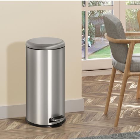 Papelera con pedal de 30 L en acero inoxidable con cubo interior, plata HAVRYA (1/5)