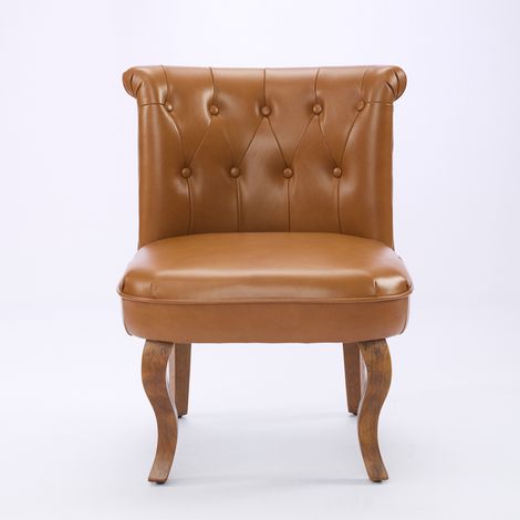 Poltrona relax in vera pelle marrone chiaro con gambe in legno di caucciù (1/5)