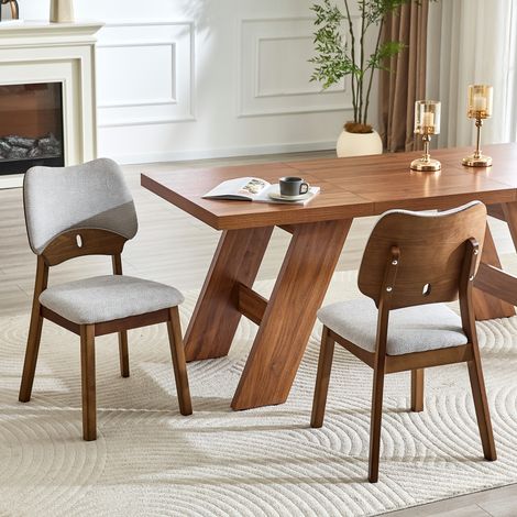 Sedia da Pranzo Set da 2 con Schienale a Farfalla Seduta Imbottita in Legno di Hevea Grigio per Cucina e Salotto (1/5)