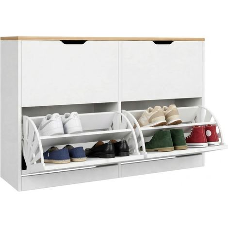 Scarpiera Invorio, Mobile Portascarpe 4 Ripiani, 12 Paia, 4 Ante, 121x30x79h cm Bianco