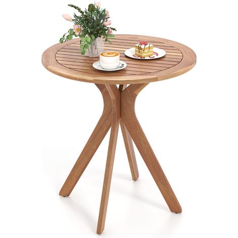 Tavolo bistro esterno legno acacia patio superficie doghe Tavolo rotondo 70 cm giardino Naturale (1/3)