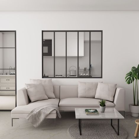 Verrière Atelier en 5 vitrage fixe en cadre noir H.108cm x L.153cm verrière fixe kit de verrière et vitrage
