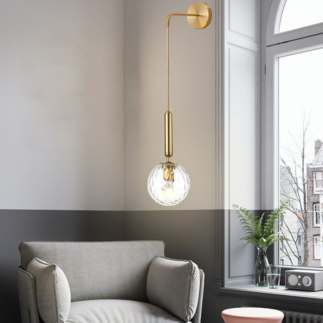 MINKUROW Apliques De Pared Industriales Vintage, Globo De Vidrio Transparente De 15 Cm Y Lámpara De Pared De Metal Dorado Para Dormitorio, Sala De Estar (Vidrio Transparente Y Metal Dorado) (1/4)
