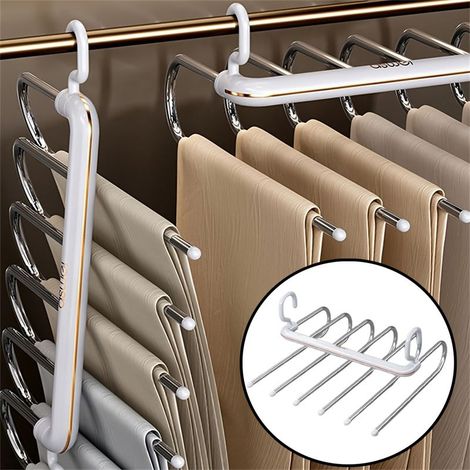 Kaelt - Porte-pantalons pliable, cintre à pince pour pantalon domestique, cintre spécial multicouche, rangement de pantalons antidérapant sans couture, blanc (1/4)