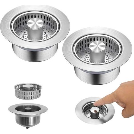 2er-Set, Küchenspülenfilter 3-in-1, universeller Edelstahl-Spülbeckenstöpsel, Ø 110 mm, Waschbeckenstöpsel mit Filterfunktion (1/4)