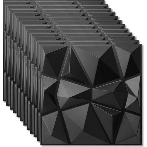 Lot de 12 panneaux muraux 3D - Revêtement de façade - Panneaux de plafond - Panneaux muraux de jeu - Papier peint noir - Pour salon (1/5)
