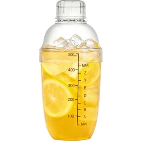 - Shaker à cocktails de 500 ml avec passoire intégrée, bouchons de bouteille de lait, mélangeur à thé en plastique avec graduation transparente, idéal pour les cadeaux de bar. (1/5)