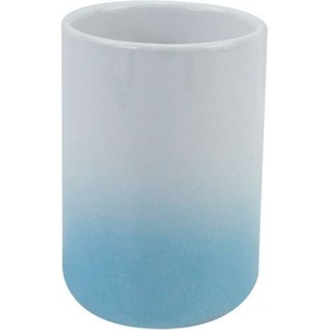 Trade Shop - Glas Halter Tasse Zahnpasta Weiß Blau Möbel Badezimmer Zubehör 59911 - (1/2)