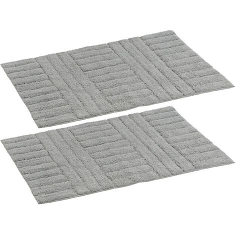 Tapis de bain - JUANIO - Lot de 2 - Coton - 70 x 45 cm - Gris - Absorbant