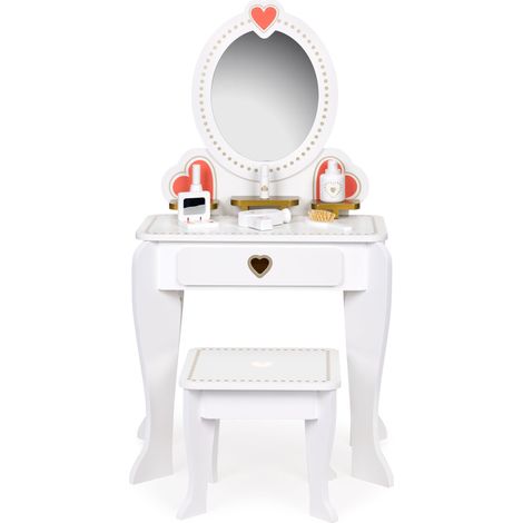 Tocador infantil - con espejo y taburete - 50x33x92,5 cm - blanco