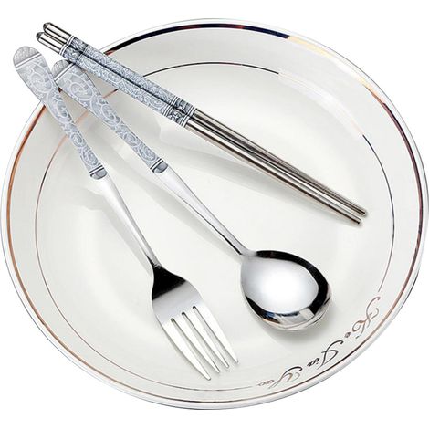 Couverts En Acier Inoxydable - Cuillère Fourchette Baguette - Pour Pique-Nique Voyage Cuisine - Lot De 3 Pièces