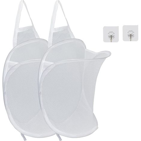 Petit panier à linge suspendu, panier à linge sale pour bébé et enfant, panier à linge pliable en filet, idéal pour les voyages, la chambre, la salle de bain et les dortoirs (lot de 2, gris)