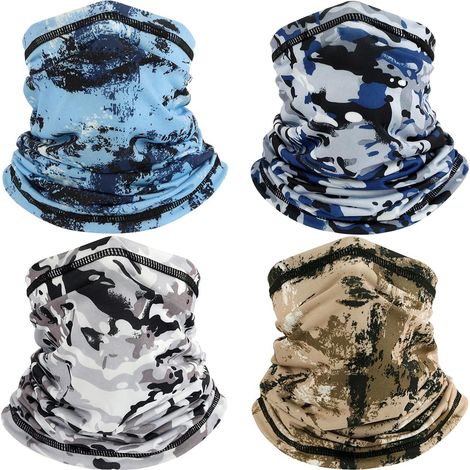 4 Pièces Cache Cou Elastique pour Homme et Femme, Camouflage Bandana Tour de Cou Coupe-Vent et Respirant Snood à Séchage Rapide pour Moto, Cyclisme, Ski, Randonnée, Course à Pied (1/5)
