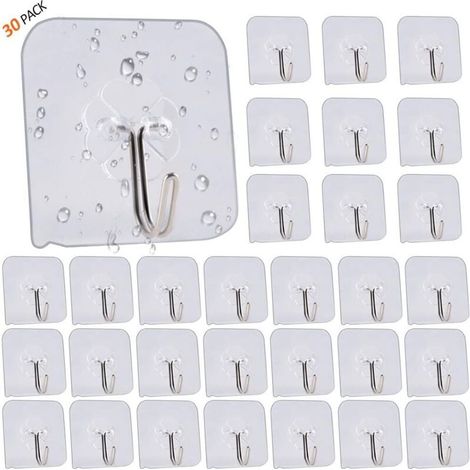 30 crochets adhésifs transparents pour serviette de cuisine ou de salle de bain-Fei Yu (1/5)
