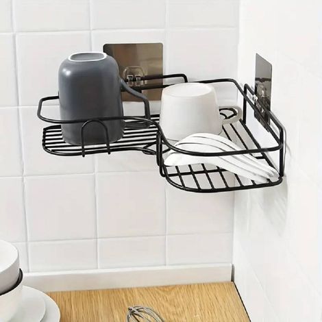 TrAdE Shop Traesio - Supporto Angolare Da Parete Mensola Da Appendere Senza Punzonatura Bagno Cucina - (1/5)