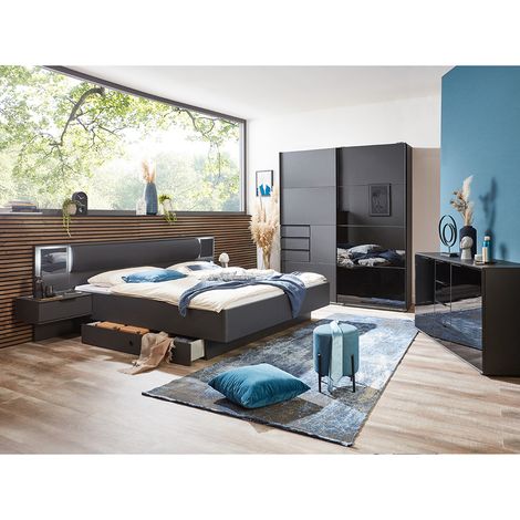 Schlafzimmer Set mit Bett 180x200cm mit LED in graphit mit schwarz BRIXEN-43 (1/5)