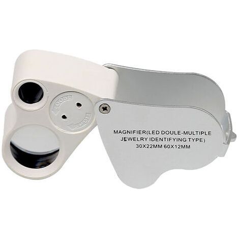 Loupe pliante à lumière LED à double lentille, loupe de bijoutier à éclairage LED loupe bifocale, 60X, 30X, 12 mm, 22 mm (1/5)