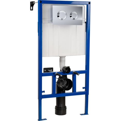 Hudson Reed Mid-Height Wall Hung Toilet Frame 890mm H with Dual Round Flush Plate Concealed Cistern - Chrome