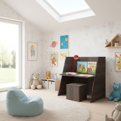 Scrivania montessori regolabile con sedia - Cresce con il tuo bambino - Olmo jerez scuro