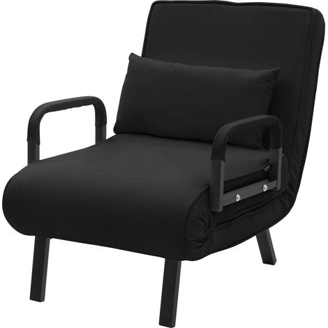 ML-Design Sillón cama, sillón 3 en 1 con función de cama, sillón cama plegable, sillón plegable, respaldo ajustable, sofá cama plegable, cama para invitados, estructura de acero y chenilla, negro (1/5)