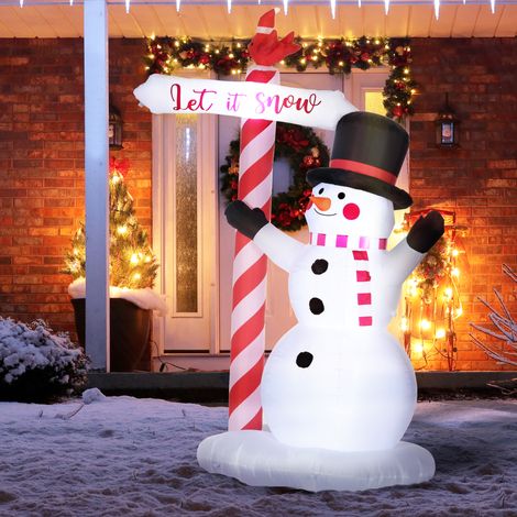 Pupazzo di neve gonfiabile con cartello, 3 LED, poliestere impermeabile, alto 213 cm, bianco (1/5)