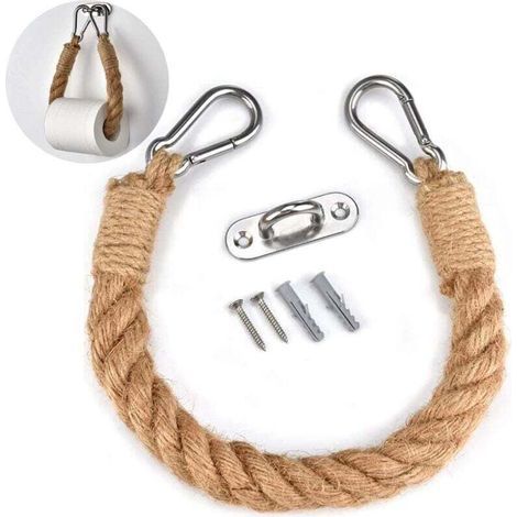 Porte-papier toilette en corde de jute et acier inoxydable Résistant à la rouille Fixation murale facile Design industriel pour salle de bain (1/4)
