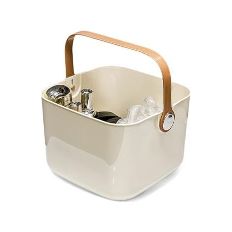 Panier De Douche Portable Avec Trou de Vidange, Grande Capacité, Crème (1/4)
