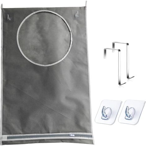 Cesta de ropa colgante, bolsa de lavandería portátil con cremallera, cesta de ropa colgante con ganchos de acero inoxidable y ganchos adhesivos, almacenamiento para ropa sucia