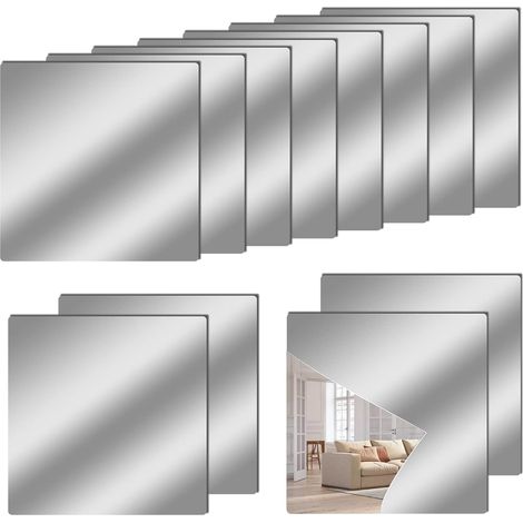 12" x 12" Acrylic Flexible Mirror Sheets, 12 Pack Self-Adhesive Mirror Tiles, Square Cuttable Wall Stickers, Non-Glass, Safety Reflective for DIY Craft Home Wall Decor (1/5)