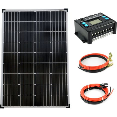 Komplettset 1x100 Watt Monokristallin 5-Busbars 20A Laderegler 12V / 24V Kabel (1/4)
